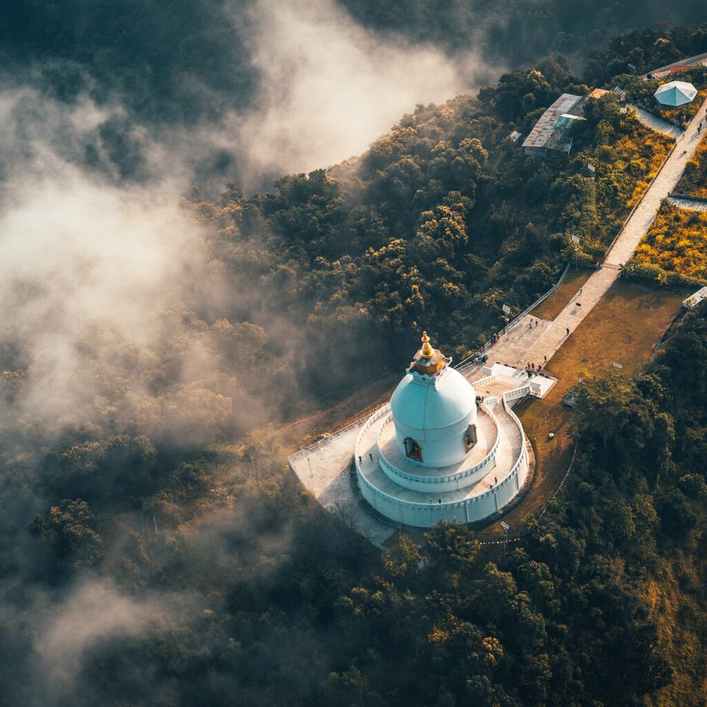 AERIAL-VIEW-OF-WORLD-PEACE-PAGODA-POKHARA-NEPAL